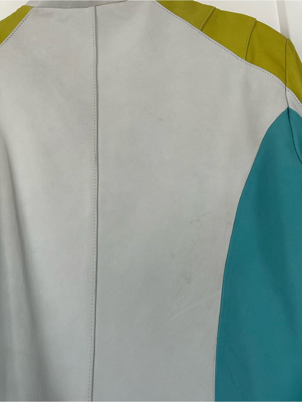 Danier Y2K Colorblock Leather Jacket - White, Teal & Lime - Picture 5 of 10